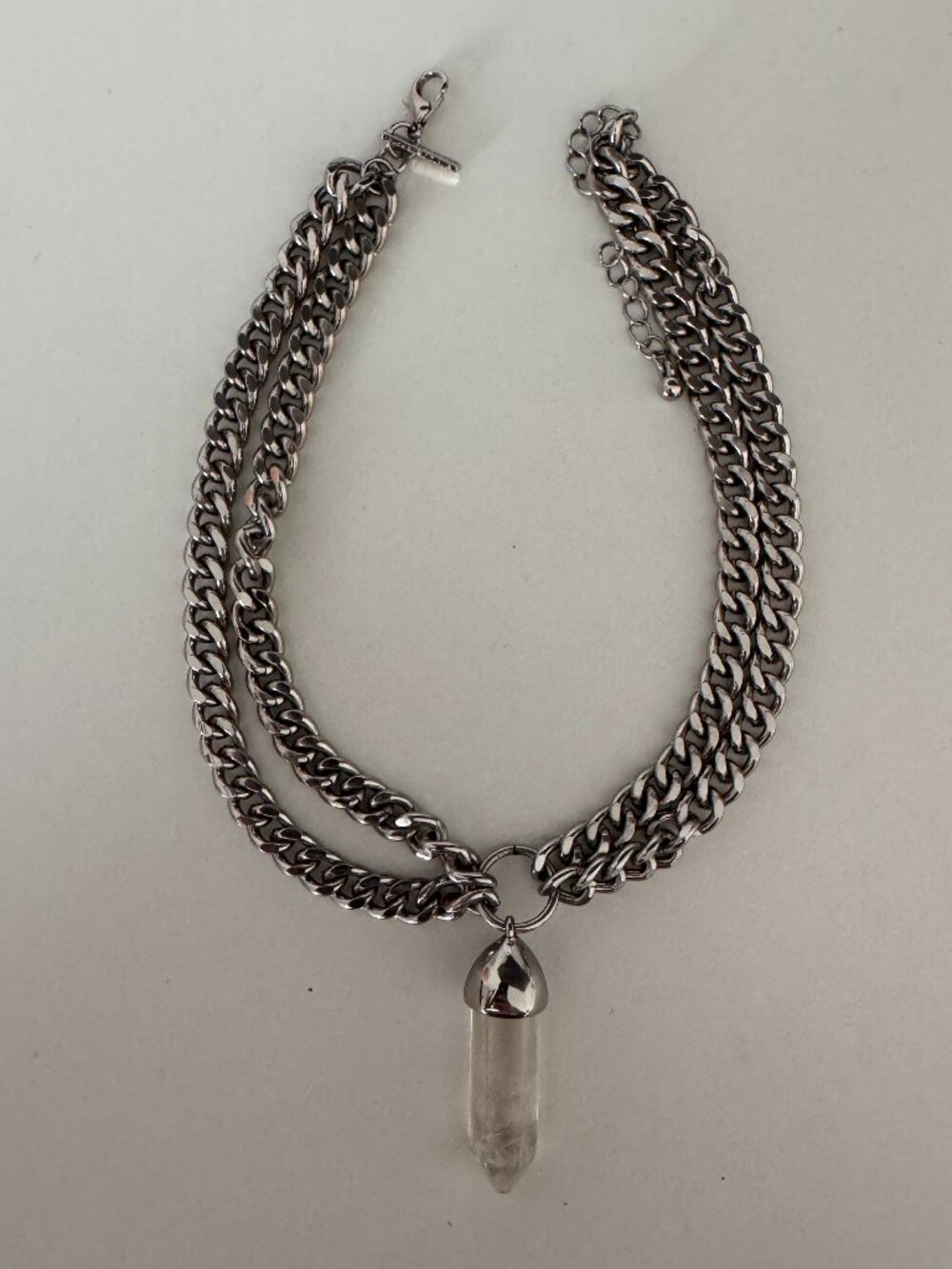 Freedom at Topshop Silver Chunky Chain Crystal Pendant Choker Y2K